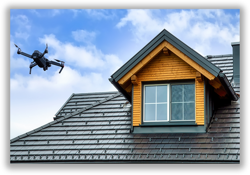 drone flying over roof of house